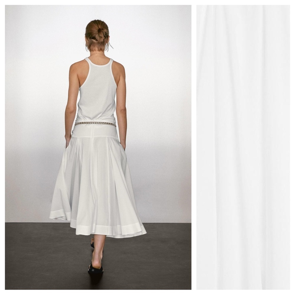 NWT. Massimo Dutti White 100% Cotton Midi Skirt with Yoke Detail. Size 2. - Picture 4 of 12